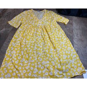 MISSLOOK Dress Womens Small S Yellow Floral Daisy Pattern Sundress Spring V Neck